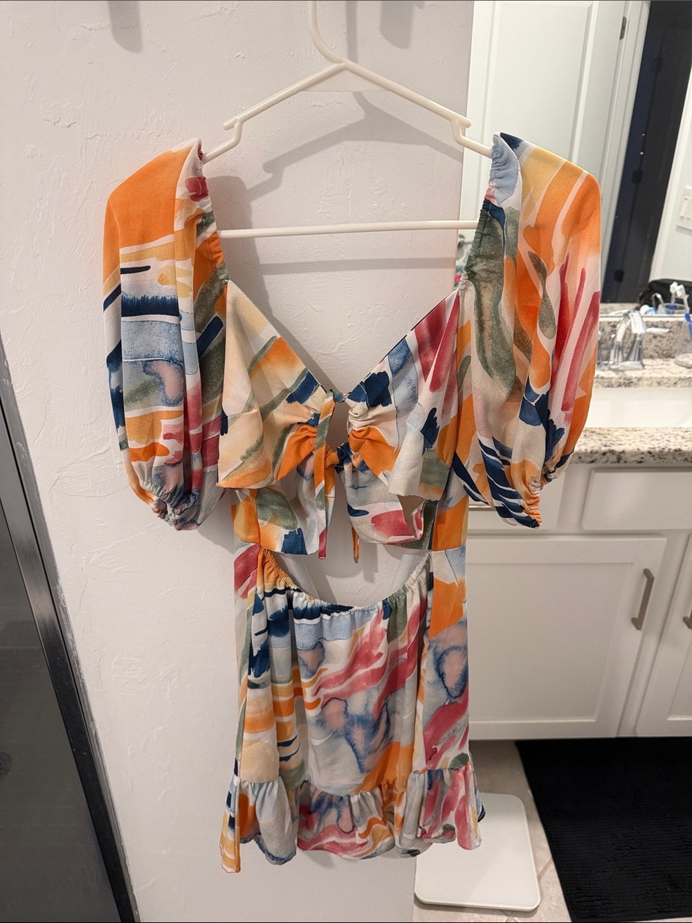 Colorful Abstract Tie-Front Mini Dress